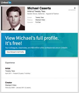 michael-caserta-stackpot-linkedin-profile-tweeky-tees-screenshot