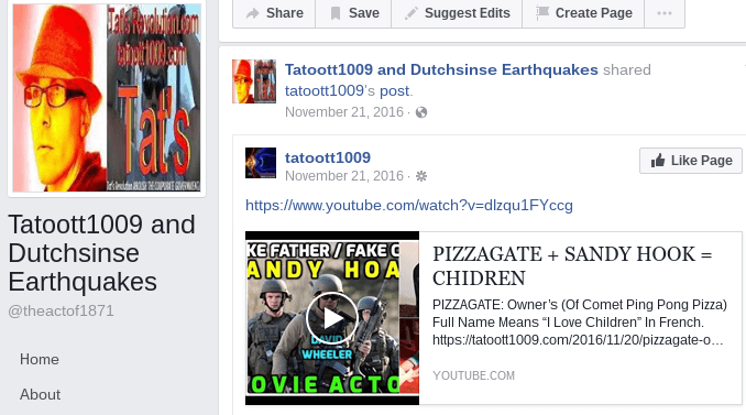 Dutchsinse hoaxer Facebook Page with Tatoott1009 (Sandy Hook & Pizzagate)