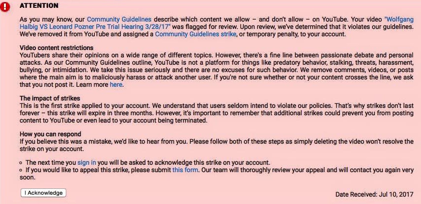 Justin Harvey - WeAreChange Orlando - YouTube Community Guidelines strike