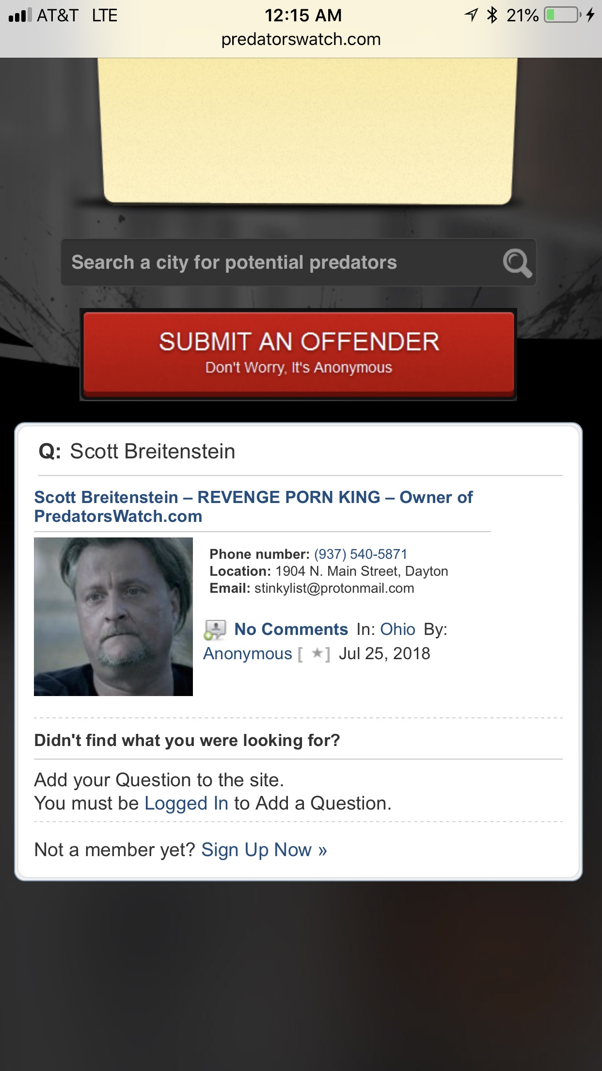 Scott Breitenstein - 1904 North Main Street Dayton, Ohio - 937-540-5871 predatorswatch.com